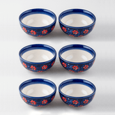 Red & Blue Floral Ceramic Portion Bowls Set of 6 - Eyaas